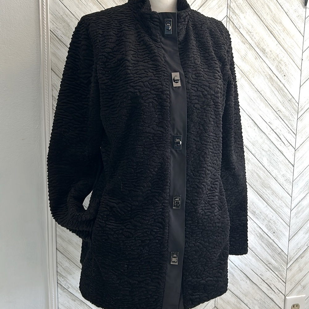 Carol Anderson By Invitation Black Faux Fur Jacket Size S Turn Lock Classic